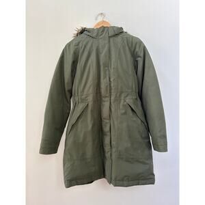 North Face Hyvent Green Long Coat Faux Fur Hood Women’s Small Goose Down Parka